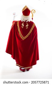 Sinterklaas White Background Back Staff Wave Hand