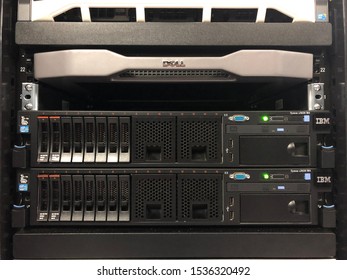 Sintok, Kedah, Malaysia - Oct 20, 2019: Monitor Dell For Akses Server And 2 Unit Server IBM System X3650 M4 At Datacenter Sintok, Kedah Malaysia.