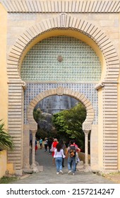 SINTRA, PORTUGAL - MAY 21, 2018: Tourists Visit Pena Palace Tourist Attraction In Sintra. Portugal Had 12.7 Million Foreign Visitors In 2017.