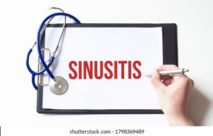 Sinusitis Card And Pen In Hands Of Medical Doctor, Medical Concept