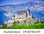 Sion, Switzerland. Notre-Dame de Valere, fortified church in canton of Valais, Swiss medieval landmark.