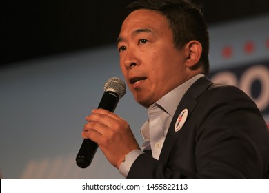 Sioux City, Iowa - July 19, 2019: Andrew Yang speaks to the crowd at a forum for presidential candidates.
