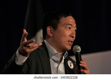Sioux City, Iowa - July 19, 2019: Andrew Yang Speaks To The Crowd At A Forum For Presidential Candidates.