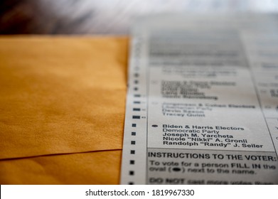 Sioux Falls, South Dakota, USA - 9/2020:  Selective Focus On Biden Of An Official US General Election Ballot