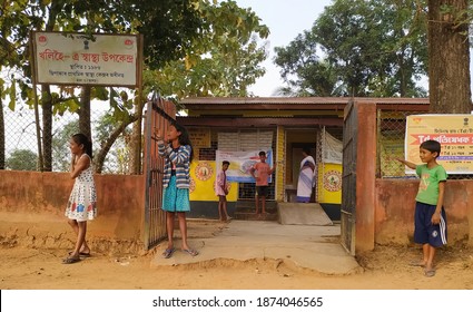 Sipajhar,Assam,India,December14,2020: An Open Community Health Center In Assam During Td Vaccination With Kids And Adolescents  Roaming Around