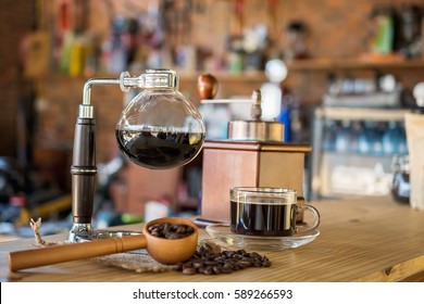 Siphon Vacuum Coffee Maker On Cafe Bar