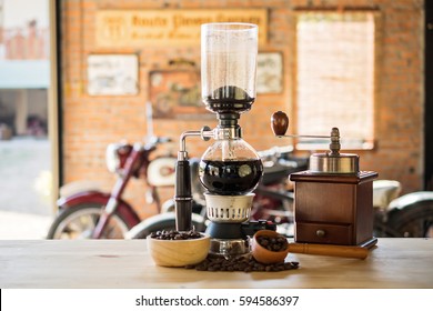 Siphon Vacuum Coffee Maker On Cafe Bar