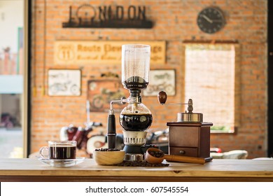 Siphon Vacuum Coffee Maker On Cafe Bar