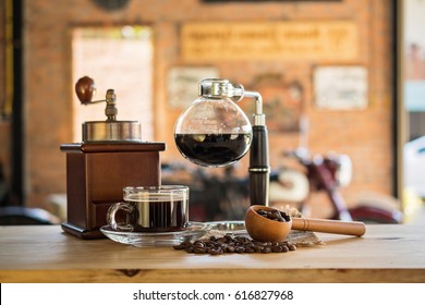 Siphon Vacuum Coffee Maker On Cafe Bar