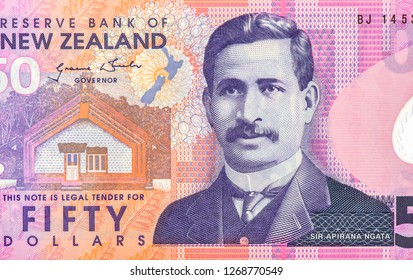 Sir Apirana Ngata. Portrait from New Zealand 50 Dollars 2016 Banknote. 