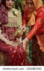 Siraman ceremony is the first part of Javanese traditional marriage for the bride, bathed using 7 springs by parents and immediate family, Yogayakarta 8 September 2019