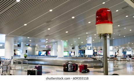 Siren Light Of A Cart Or Car Golf In The Airport. Security In The Airport Concept.