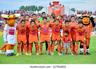 SISAKET THAILAND-JUNE 8: Players of Sisaket FC. pose for a team picture prior to Thai Premier League between Sisaket FC and Muangthong Utd at Sri Nakhon Lamduan Stadium on June 8,2014,Thailand