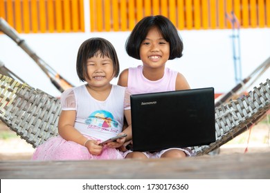 Sisaket,Thailand,21 JULY 2019;Children Learn At Home,Sisaket Province,Thailand,ASIA.