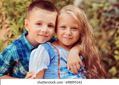 Sister Brother Shows Affection Embraces Smiles Stock Photo 698095141 ...