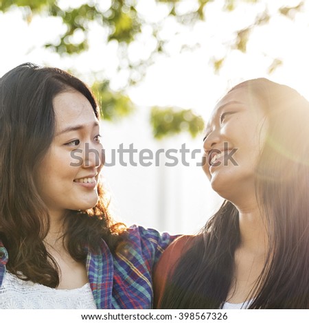 Sister Friendship Affectionate Adorable Outside Concept