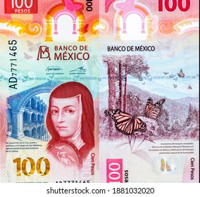 Sister Juana Ines de la Cruz. Portrait from Mexico 100 Peso 2020 Banknotes. Featuring the likeness of 17th century feminist poet and nun.