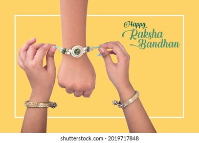 Sister tie Rakhi as symbol of intense love for her brother. Raksha Bandhan Festival Poster
