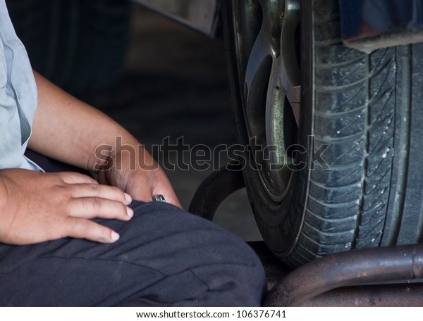 sit up front\
tire (next step to repair\
tire)