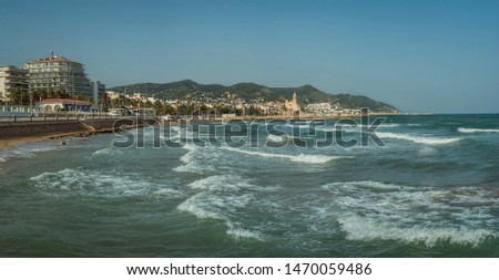 Similar – Evening view from above of the bay, the sandy beach and the old town of Sperlonga (southern Italy)