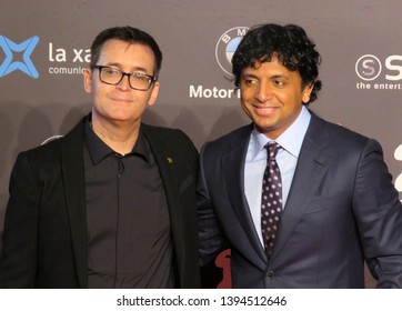 SITGES, SPAIN - October 13, 2018: 51st Sitges Film Festival - Red Carpet Of M. Night Shyamalan With Ángel Sala (festival Director)