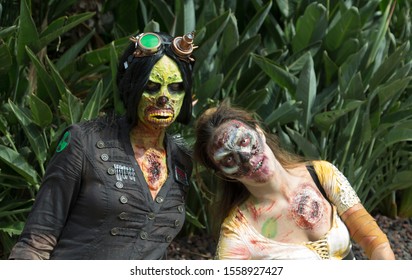 SITGES, SPAIN - October 5, 2019: 52st Sitges Film Festival - Zombie Walk - Fans Of Festival