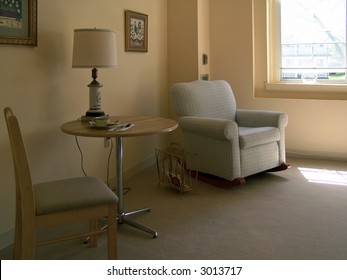 Sitting Area In Assisted Living Apartment, Muted Tones, Living Room, Muted Tones