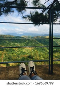 Sitting by the view of the mountain range