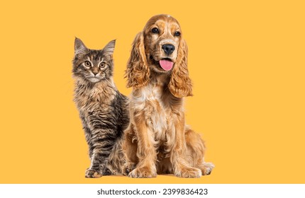 Gato sentado y perro