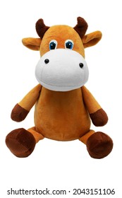 Sitting Cow Soft Toy Isolated On White Background.