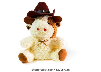 Sitting Cow Soft Toy Isolated On White Background.