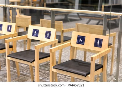 Sitting places for disabled person in airport or shopping center