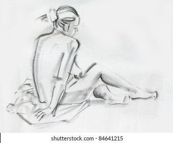 sitting woman charcoal drawing
