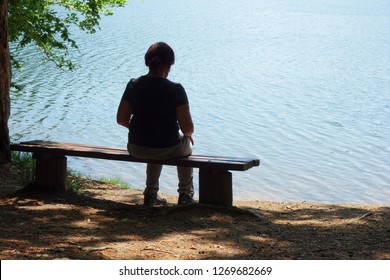 Sitting Woman Lake Stock Photo 1269682669 | Shutterstock