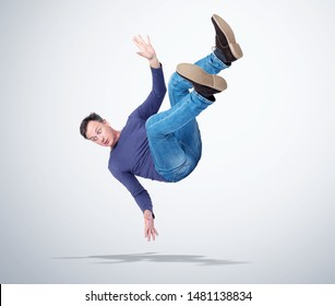 Situation, the man in casual clothes is falling. Concept of an accident 