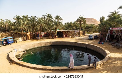 SIWA, EGYPT - January 2022: Cleopatra's Pool at Siwa. Siwa oasis, Egypt. Turquoise water at Cleopatra's Pool