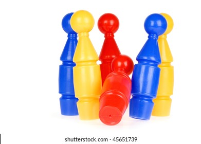 Six Bowling Pins,falling, Toys For A Child