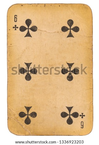 Six of Clubs old grunge soviet style playing card isolated on white