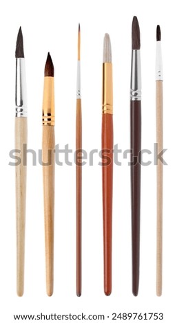 Six different paint brushes isolated on white