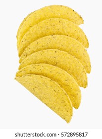 Six Empty Taco Shells Spooning. Isolated