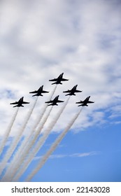 Six FA-18 Jets Of The U.S. Navy's Precision Flight Team, The Blue Angels, Fly In The Skies Of Hawaii.