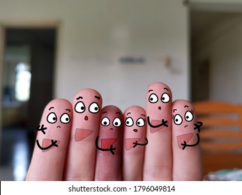 Six Fingers Are Decorated As Six Person. One Of Them Is Suffering From Wilson Disease.