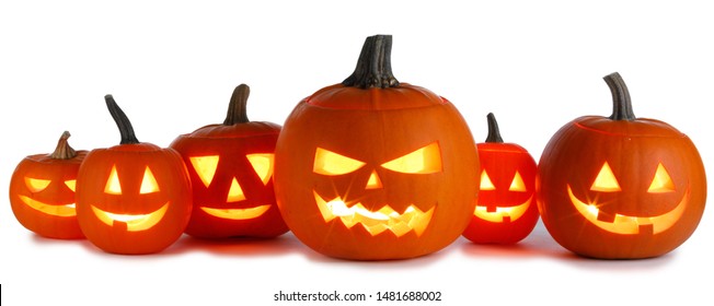 Six Halloween Pumpkins Isolated On White Stock Photo 1481688002 ...