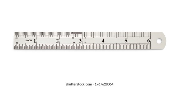 Six Inch Steel Ruler Cut Out On White.