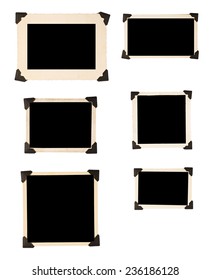 Six Old Photo Frames With Black Corners On White Background