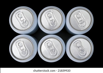 A Six Pack Beverage Cans Seen From Above With A Slight Perspective