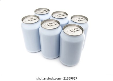 A Six Pack Of Off-white Beverage Cans On A White Background