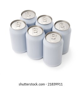 A Six Pack Of Unprinted Beverage Cans