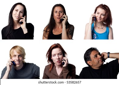 Six People Chatting On A Cell Phone, Isolated Image