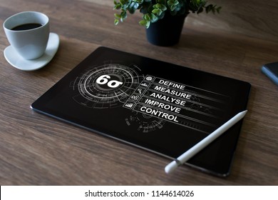 Six Sigma Diagram, Lean Manufacturing Industrial Concept On Screen.